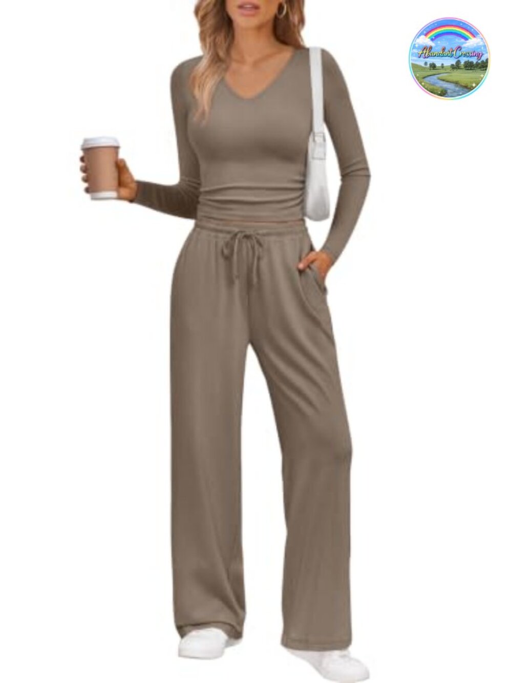 2 Piece Lounge Set Wide Leg Pants Long Sleeve Rayon Spandex